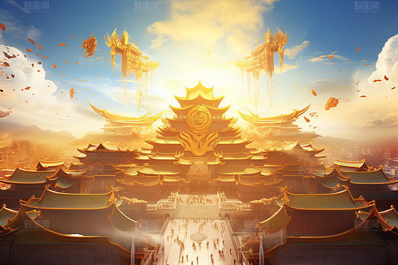 金色神话建筑游戏国潮原画
