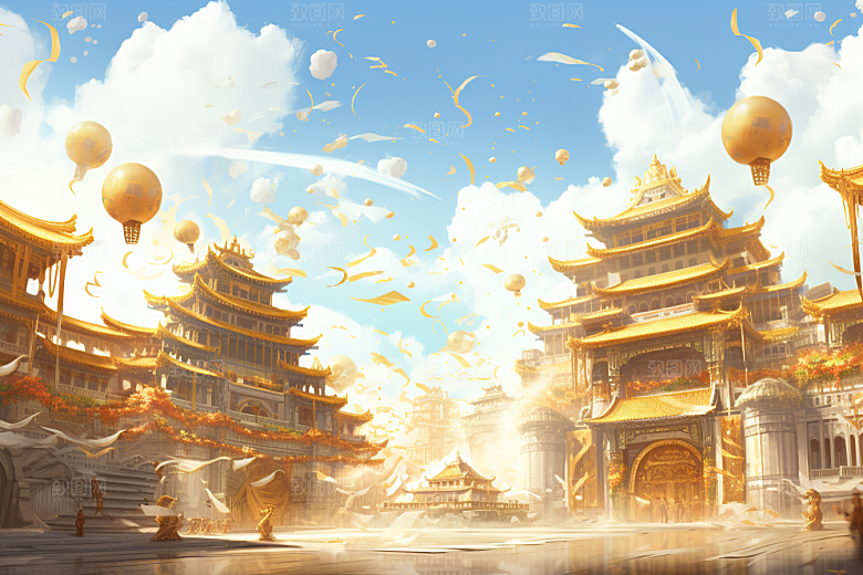 金色神话建筑古风神仙洞府原画