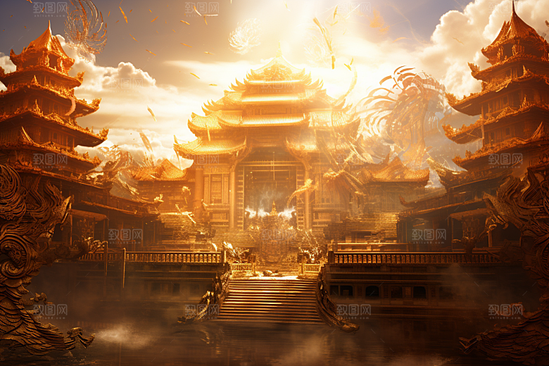 金色神话建筑国潮中国传统风格原画
