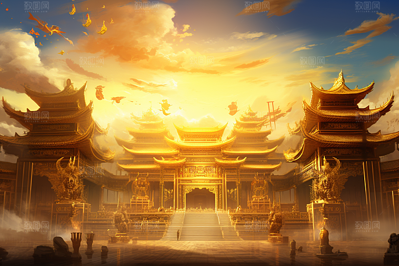 金色神话建筑古风天宫原画