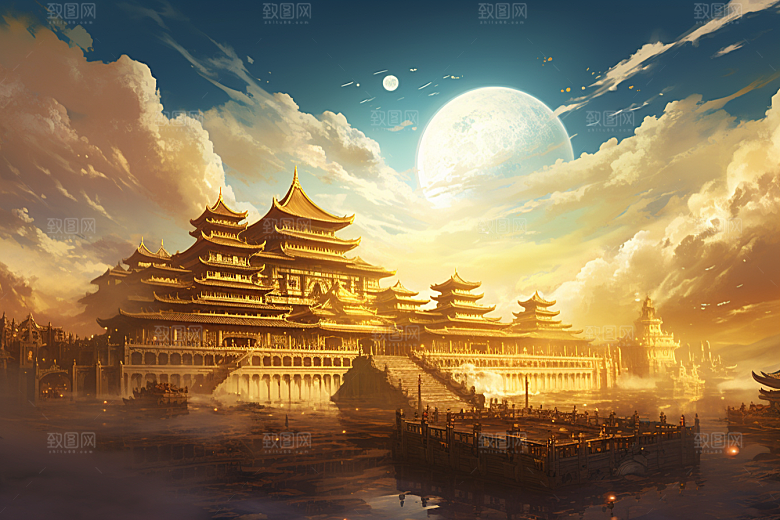 金色神话建筑游戏天宫原画