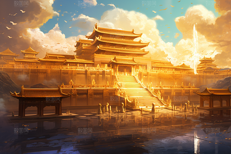 金色神话建筑中国传统风格天宫原画