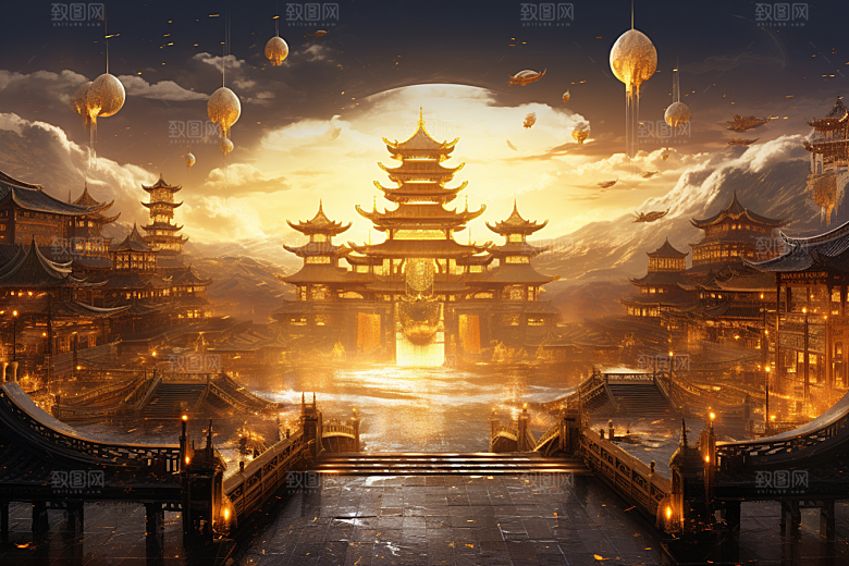 金色神话建筑天宫游戏原画