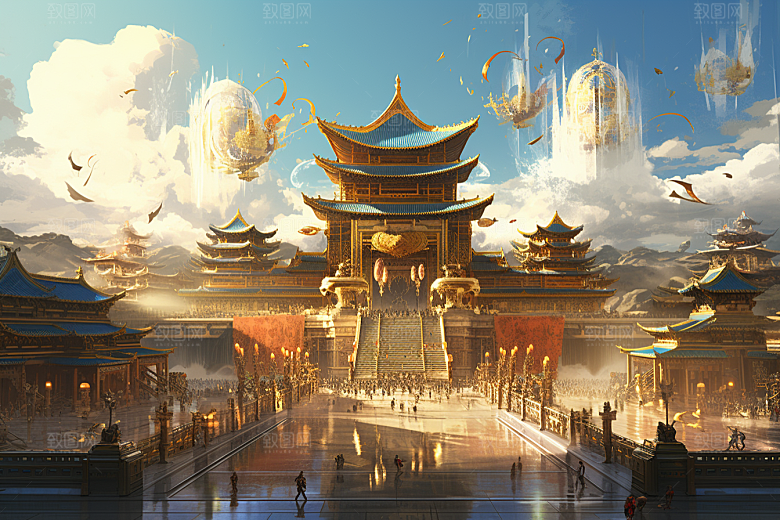金色神话建筑高清古风原画