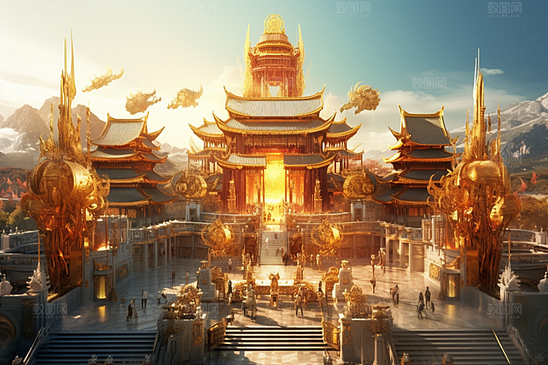 金色神话建筑国潮梦幻原画