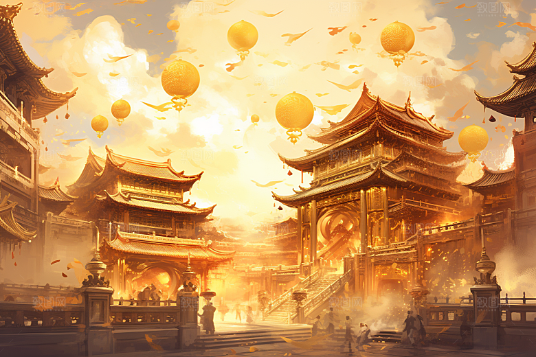 金色神话建筑古风天宫原画