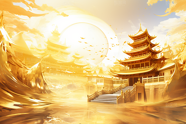 金色神话建筑中国传统风格梦幻原画