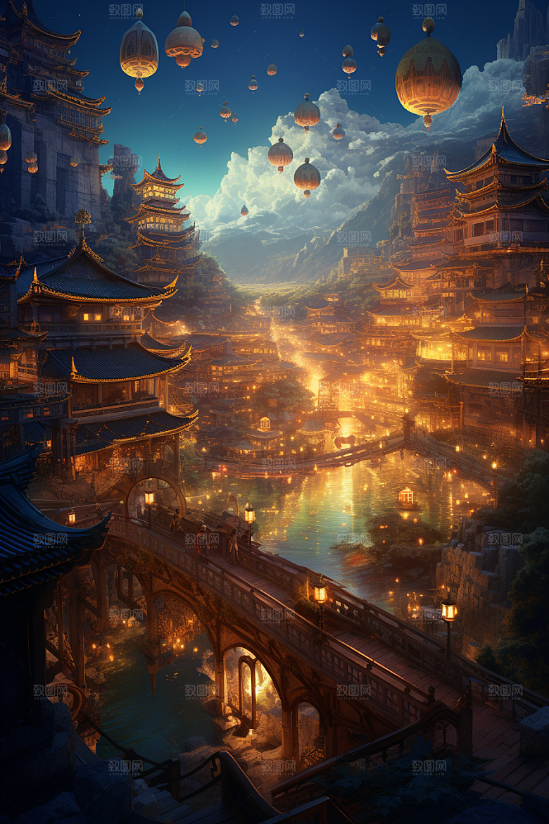 金色神话建筑游戏古风原画