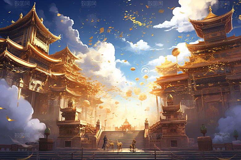 金色神话建筑国潮中国传统风格原画
