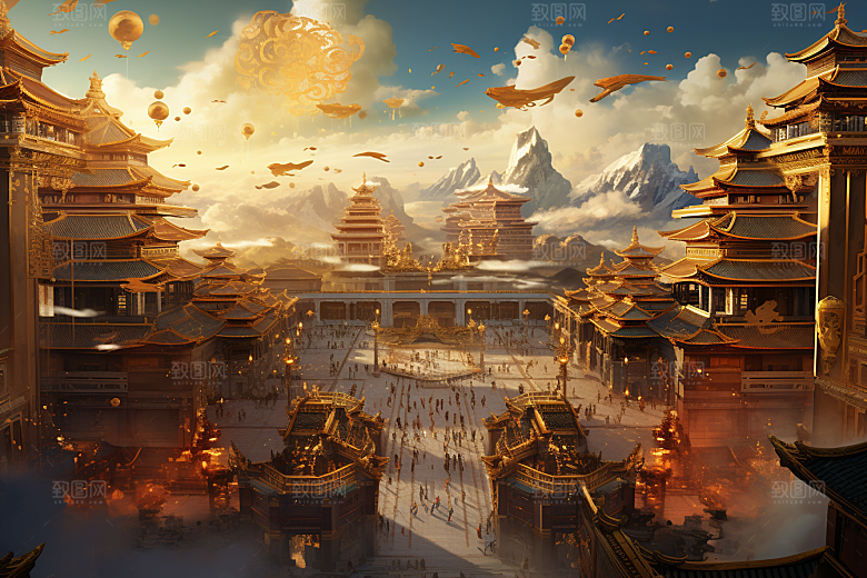 金色神话建筑游戏天宫原画