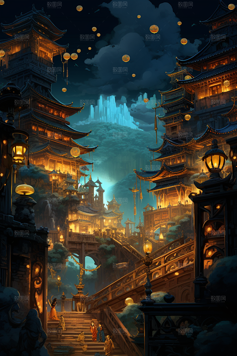 金色神话建筑神仙洞府高清原画