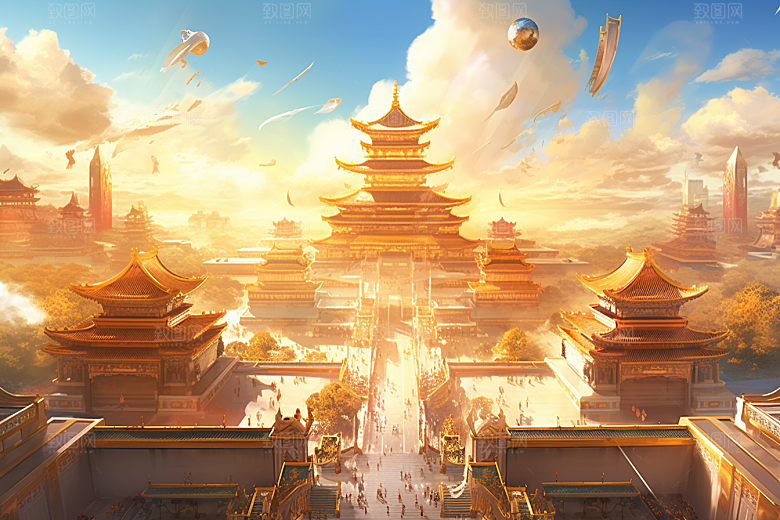 金色神话建筑神仙洞府梦幻原画