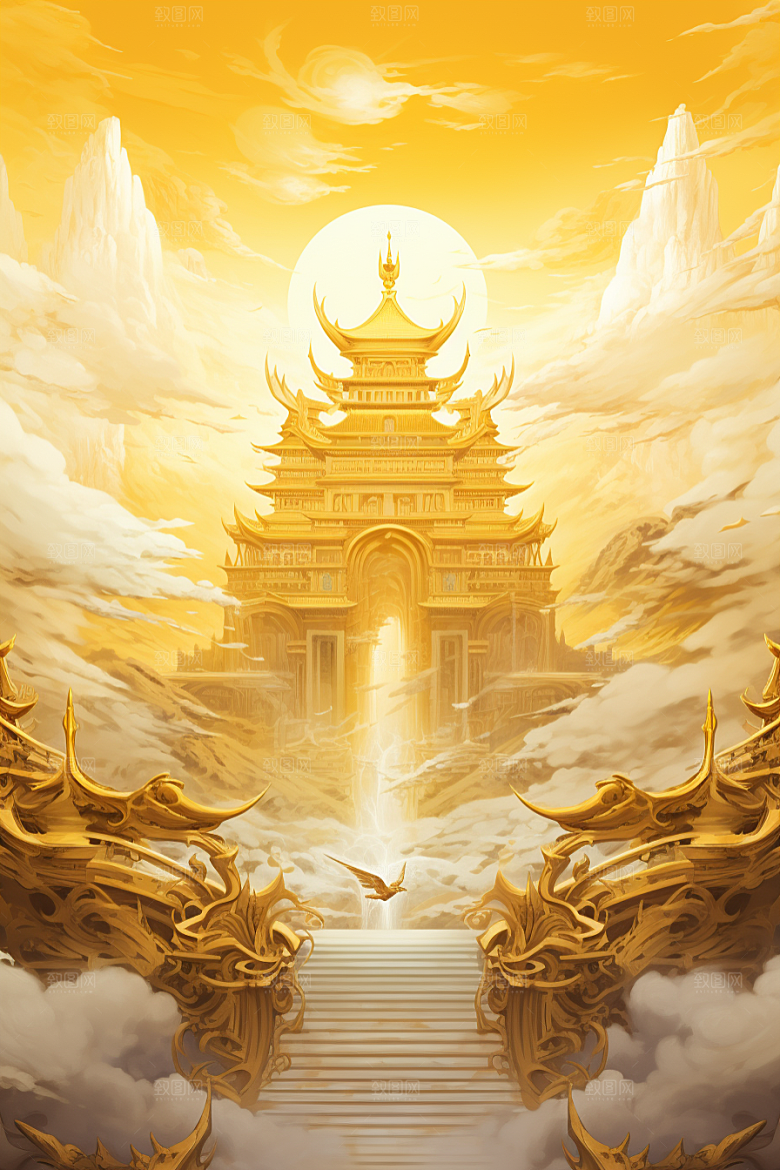 金色神话建筑天宫中国传统风格原画