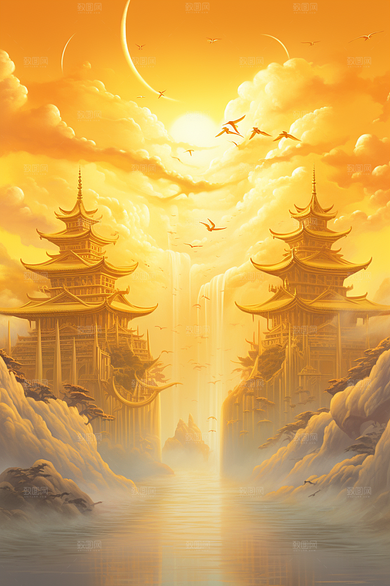 金色神话建筑天宫梦幻原画