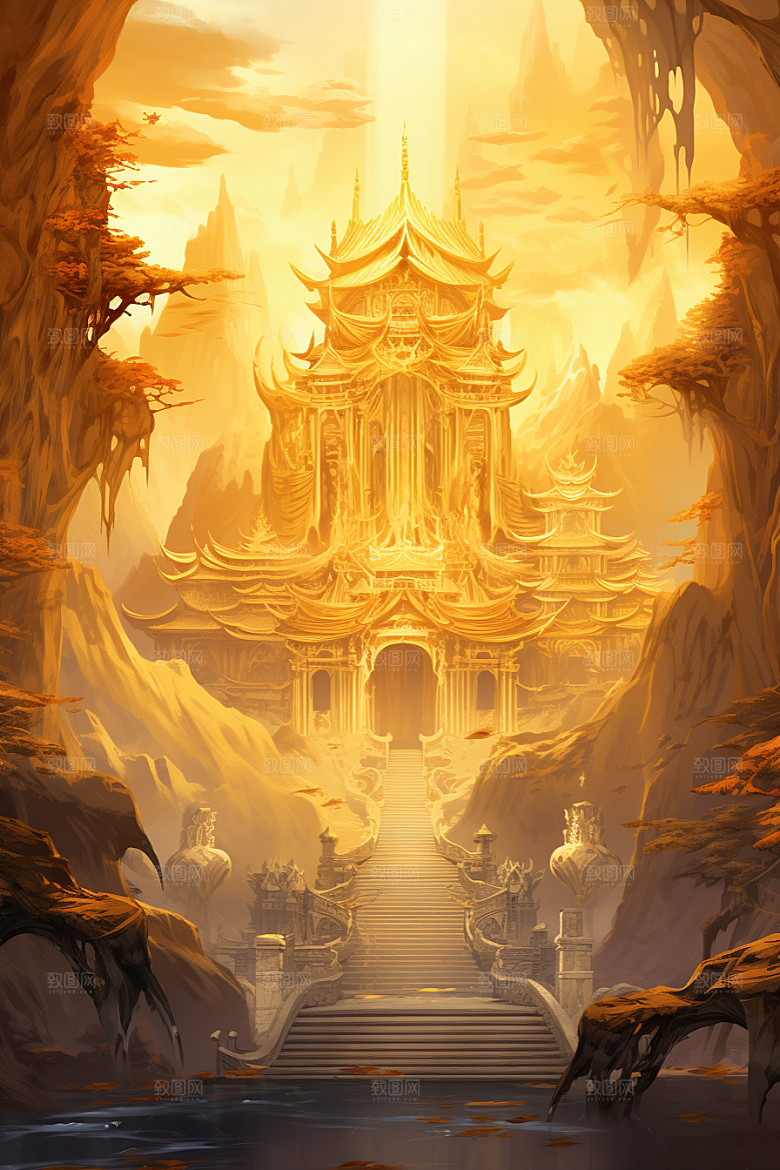 金色神话建筑古风高清原画