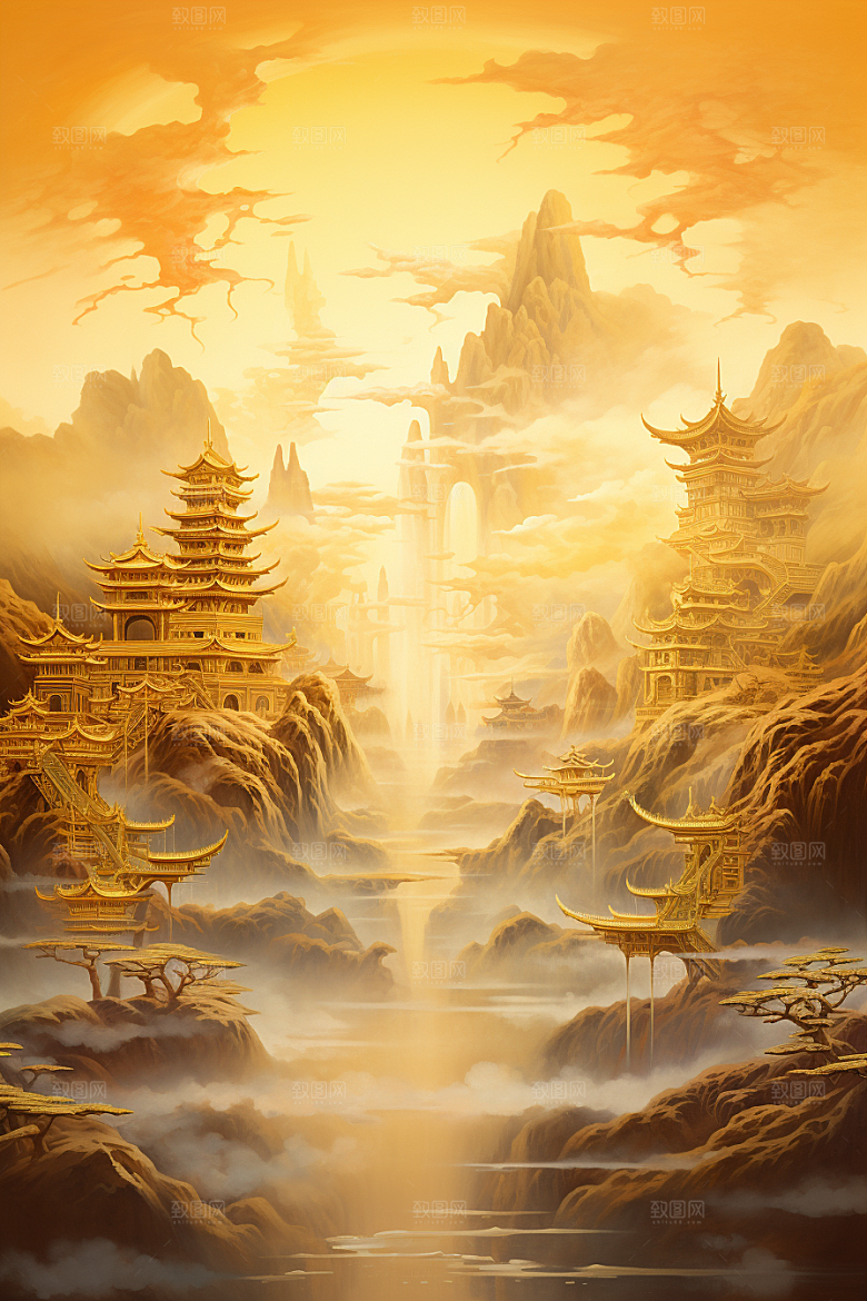 金色神话建筑天宫神仙洞府原画