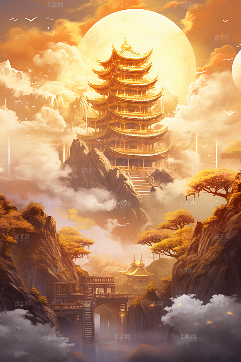 金色神话建筑游戏天宫原画