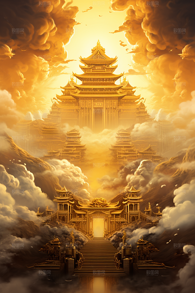 金色神话建筑中国传统风格高清原画