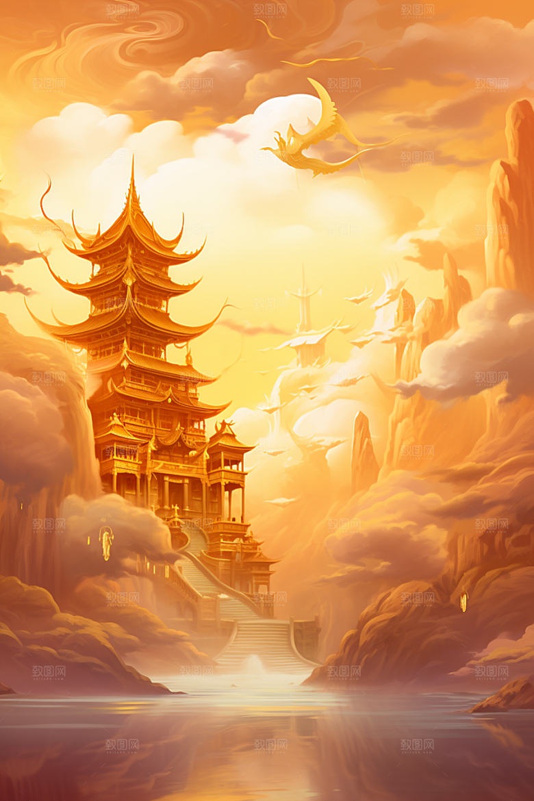 金色神话建筑中国传统风格高清原画