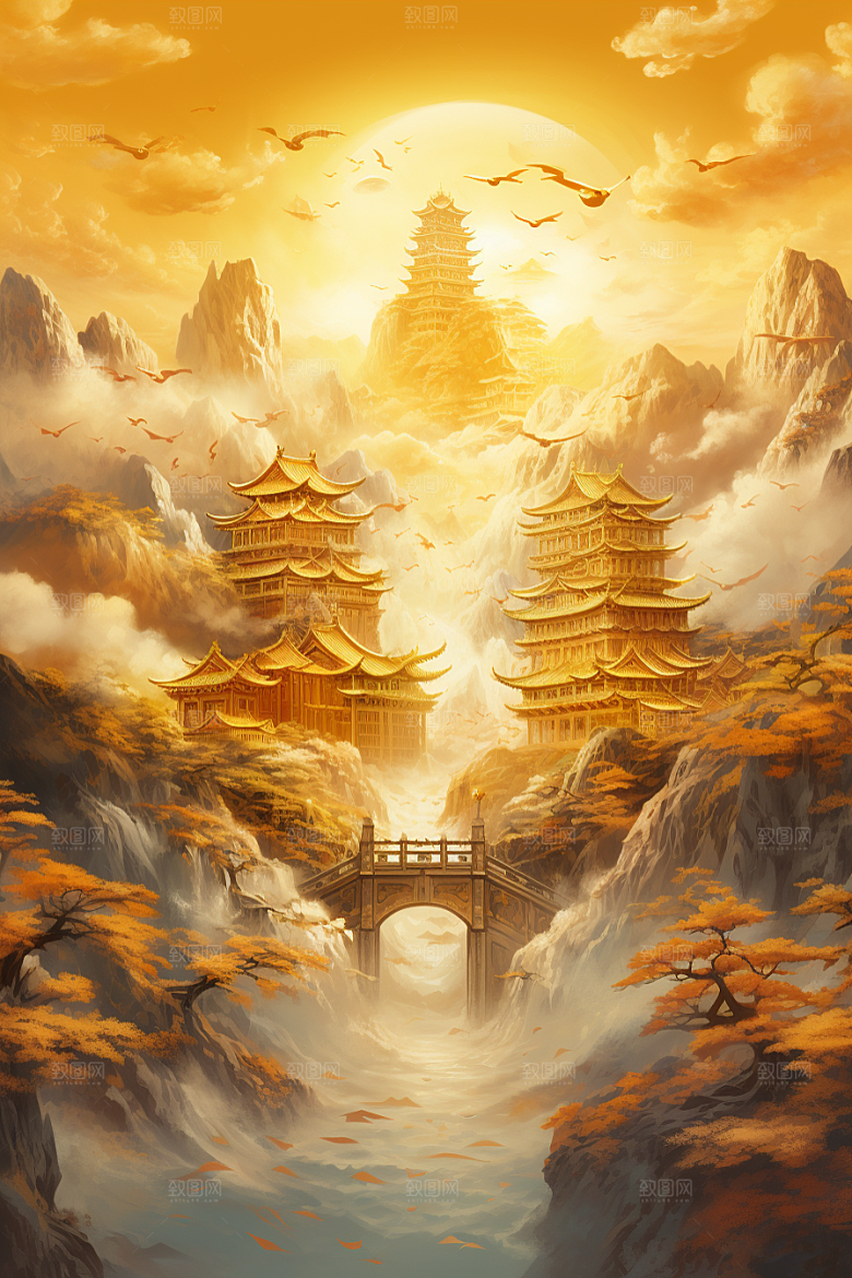 金色神话建筑梦幻神仙洞府原画