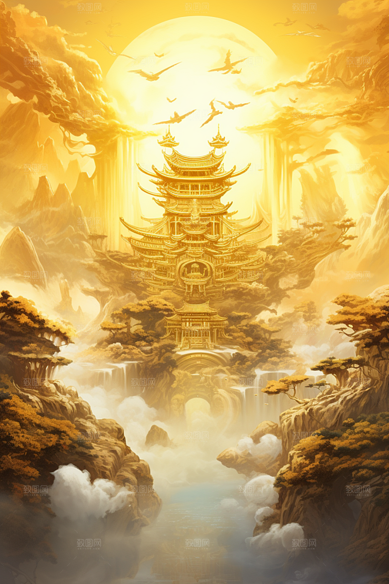 金色神话建筑神仙洞府游戏原画