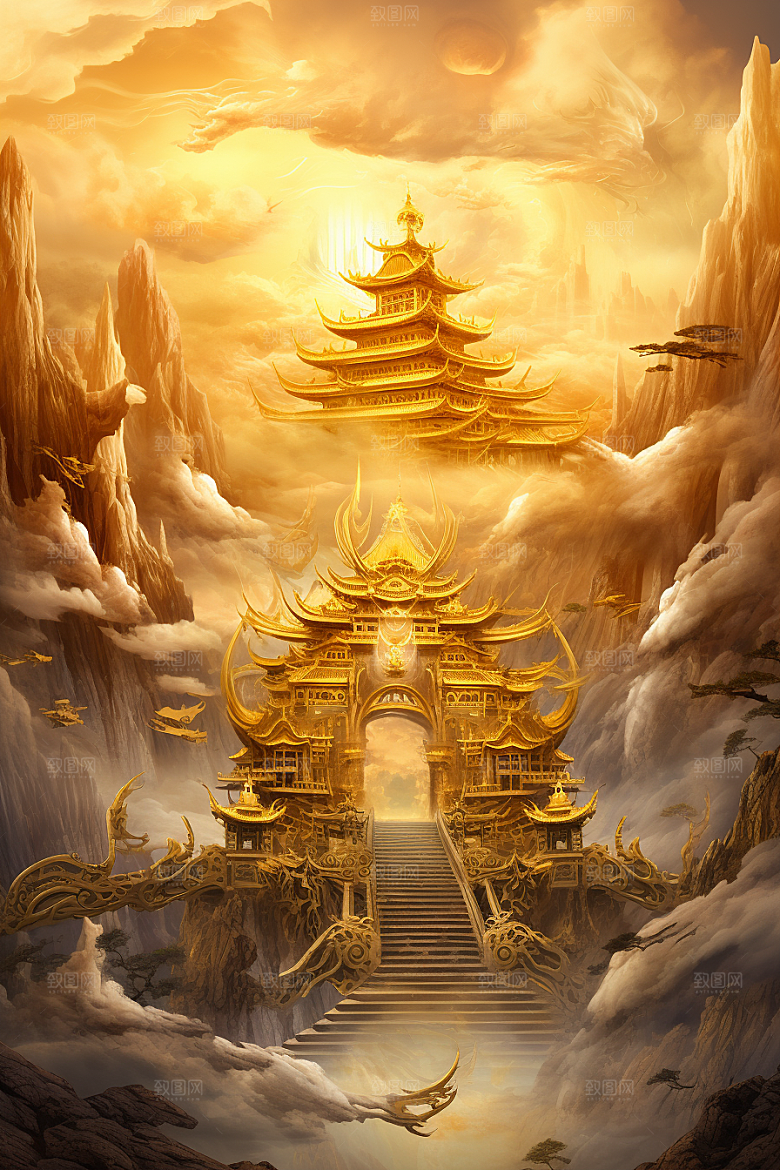 金色神话建筑天宫中国传统风格原画