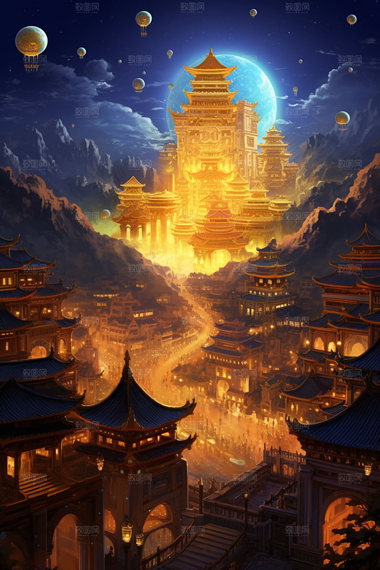 金色神话建筑古风天宫原画