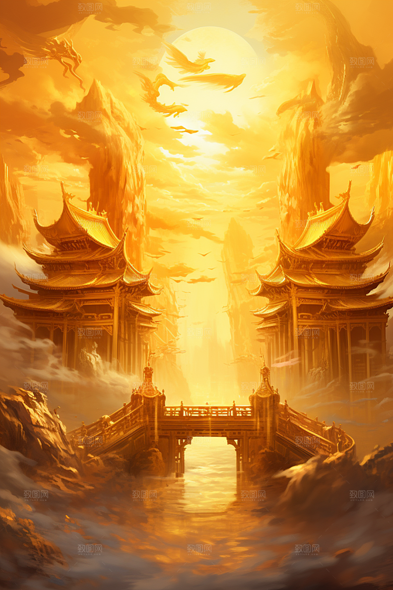 金色神话建筑神仙洞府高清原画