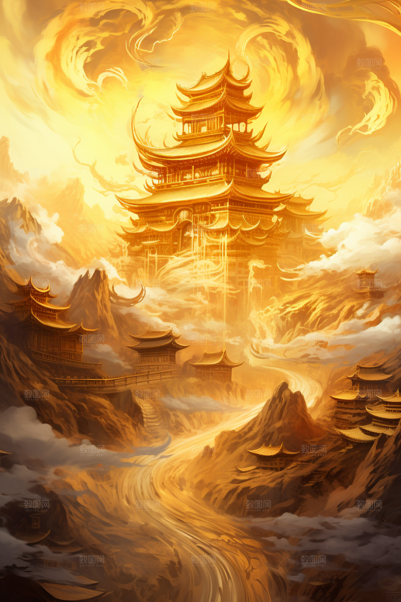 金色神话建筑梦幻国潮原画