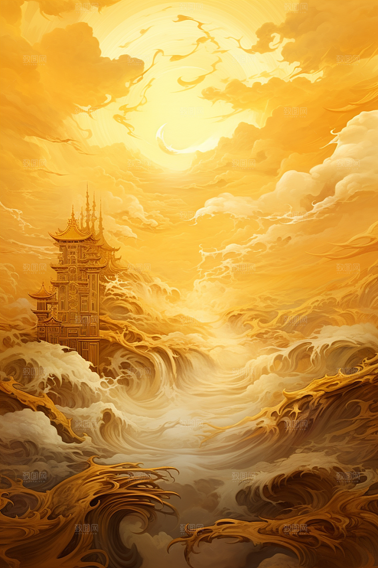 金色神话建筑中国传统风格神仙洞府原画