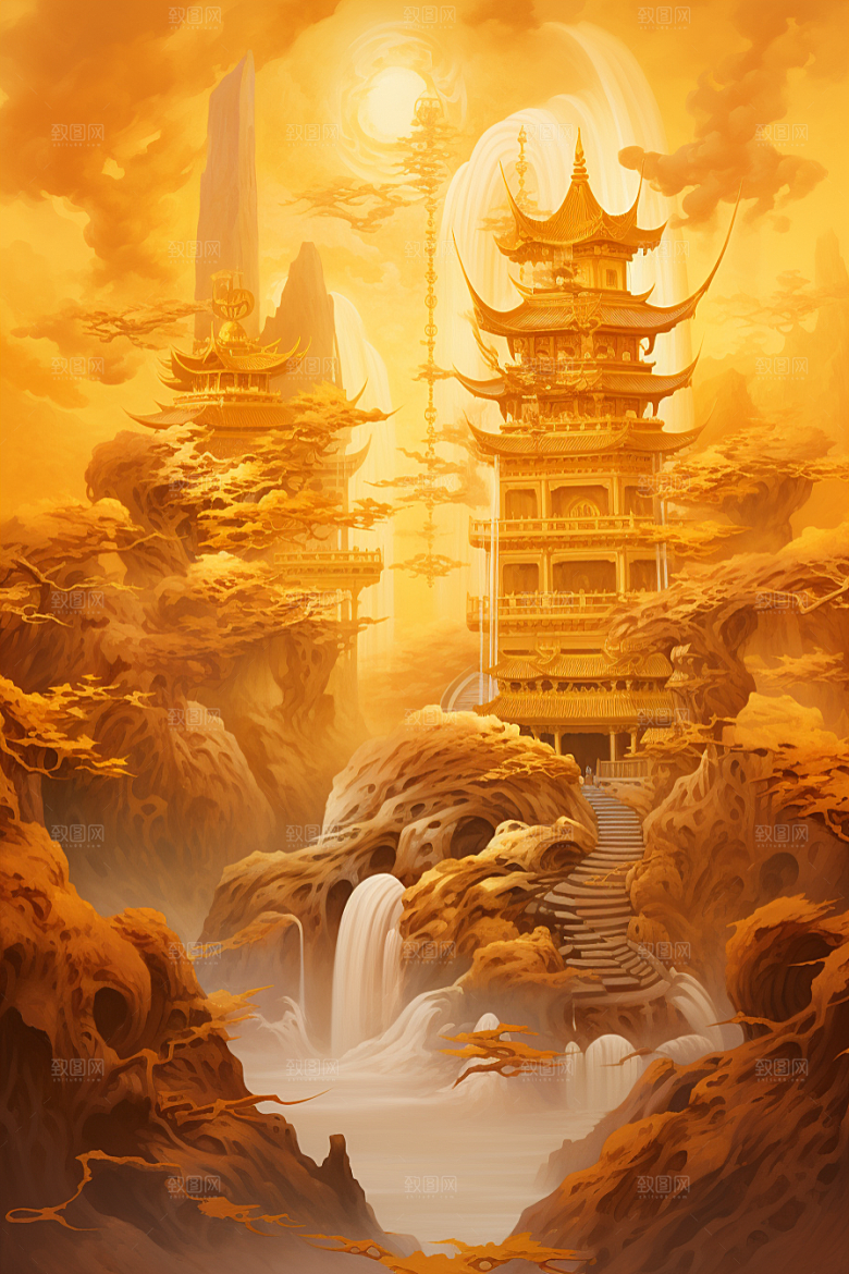 金色神话建筑梦幻游戏原画