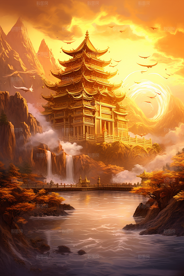 金色神话建筑神仙洞府梦幻原画