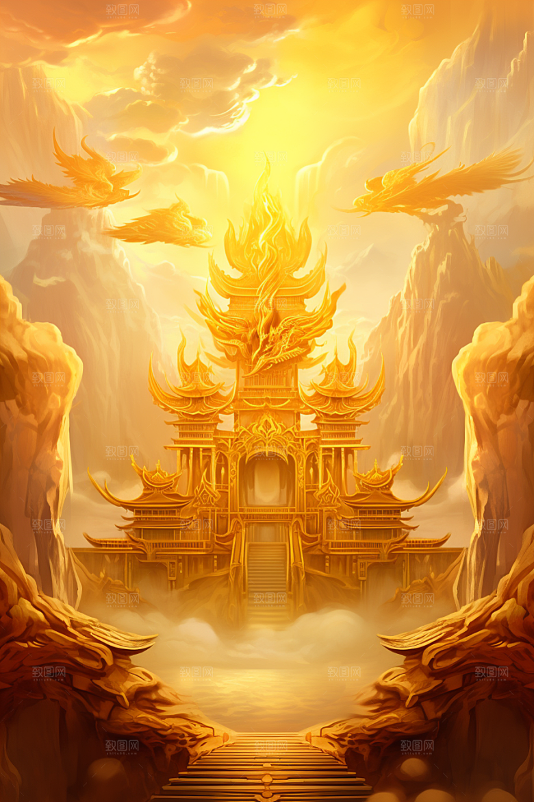 金色神话建筑中国传统风格游戏原画