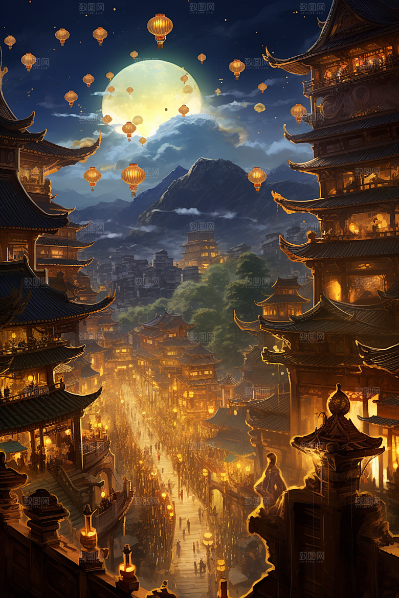 金色神话建筑游戏国潮原画