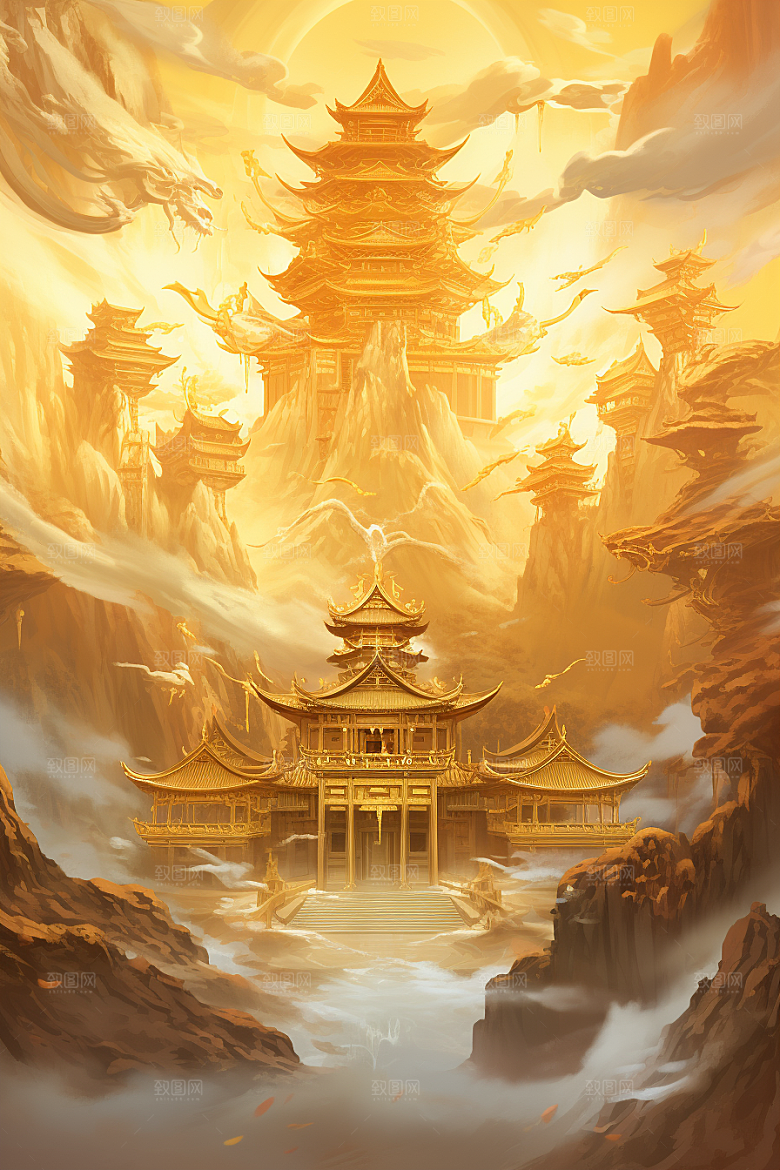 金色神话建筑古风游戏原画
