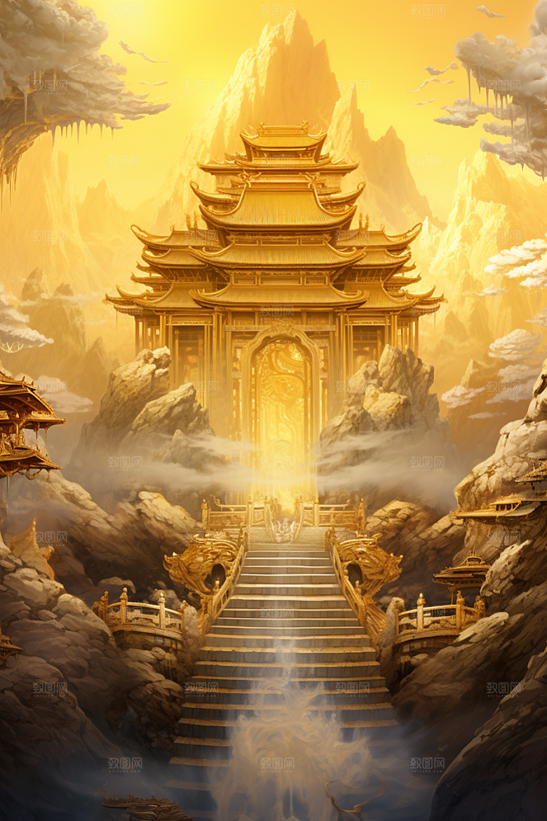 金色神话建筑神仙洞府天宫原画
