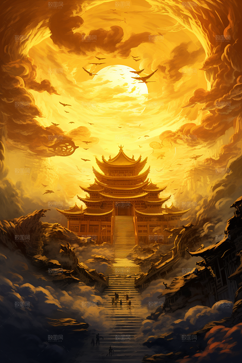 金色神话建筑高清国潮原画