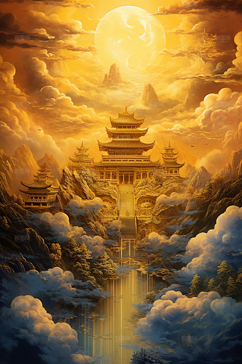 金色神话建筑梦幻国潮原画