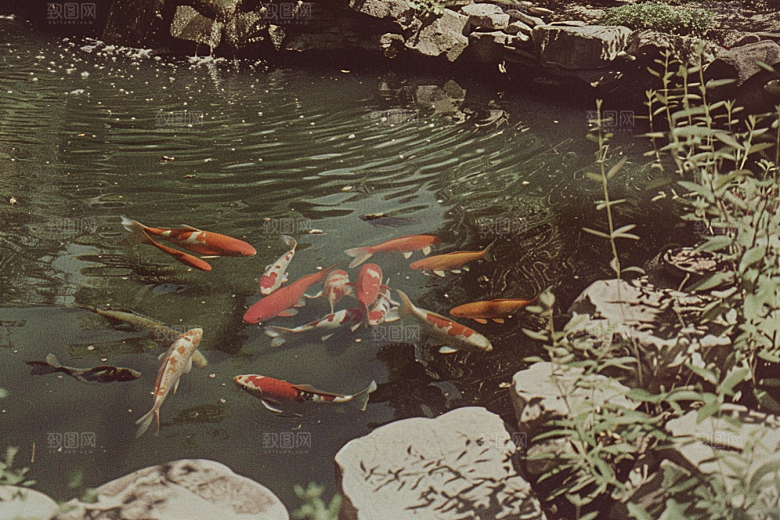 水塘锦鲤春节高清素材