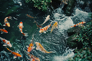 水塘锦鲤春节山水素材