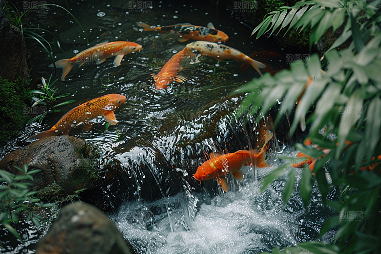 水塘锦鲤好运水池素材