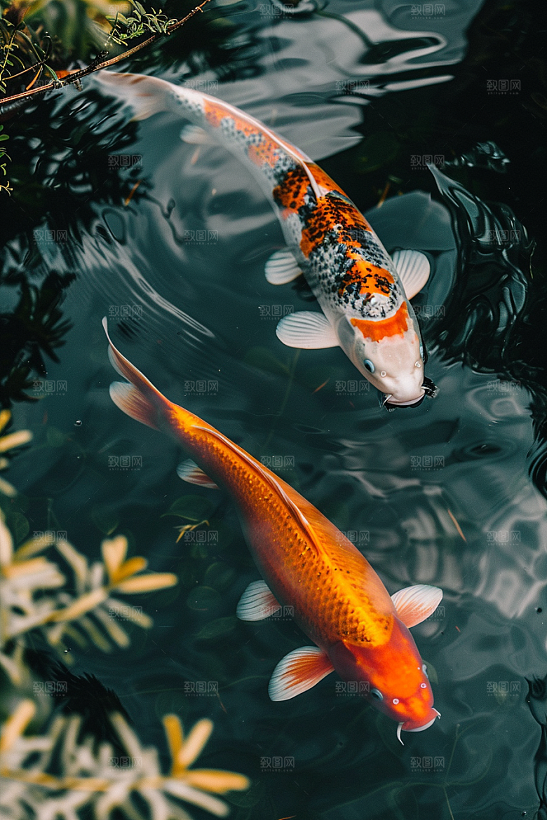 水塘锦鲤荷塘过年素材