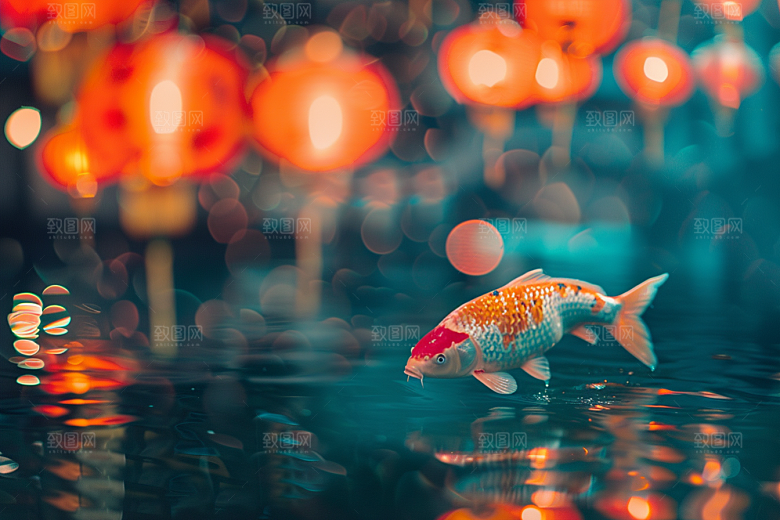 水塘锦鲤过年新年素材