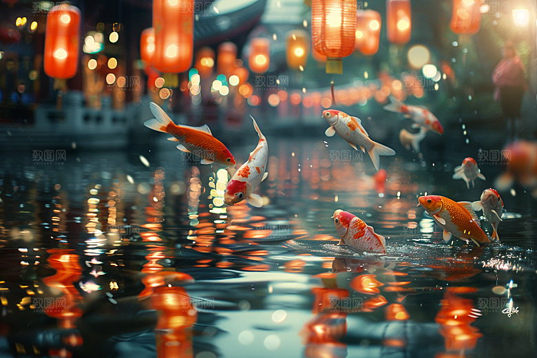 水塘锦鲤高清好运素材