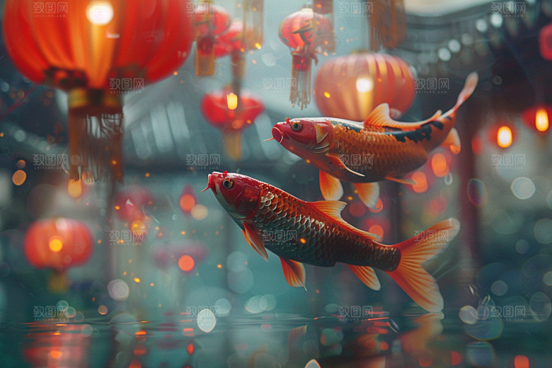 水塘锦鲤春节水池素材