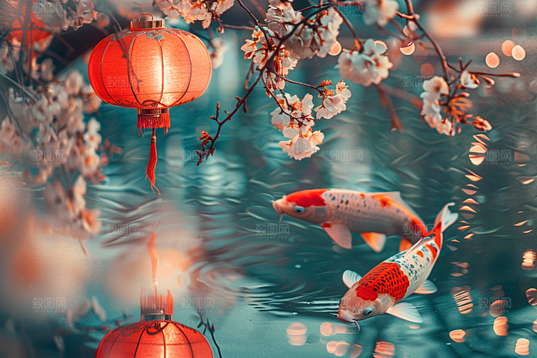 水塘锦鲤高清好运素材