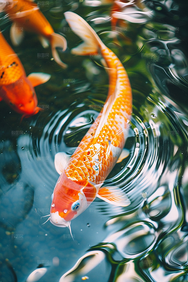 水塘锦鲤喜庆好运素材