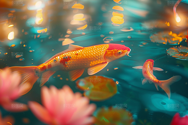 水塘锦鲤中国风水池素材