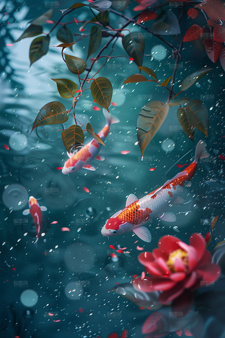 水塘锦鲤春节喜庆素材