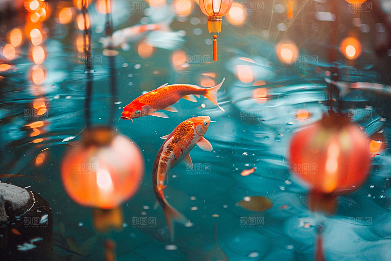 水塘锦鲤许愿水池素材
